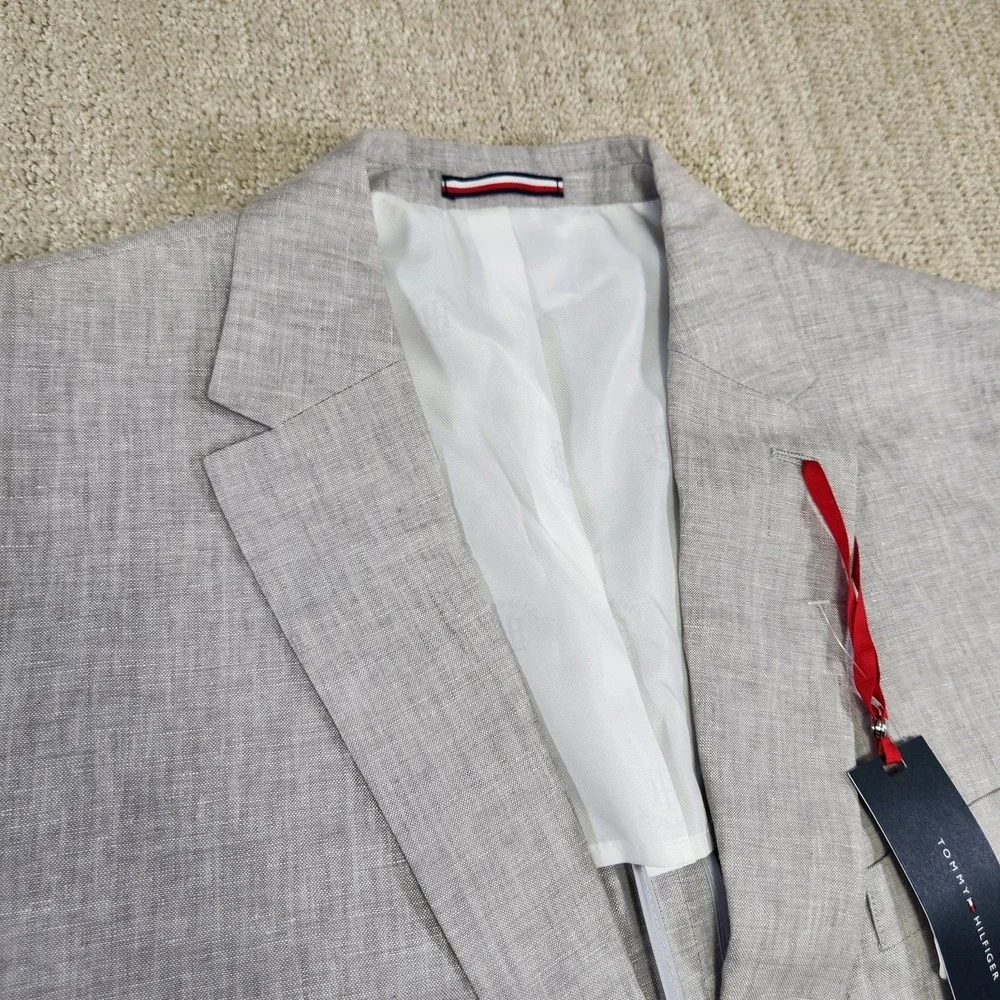 Tommy Hilfiger Blazer Men 46 Long 100% Linen Gray Unstructured NEW Lightweight